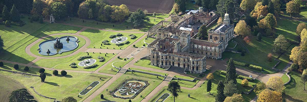 WITLEY COURT Aerial view showing the gardens 27340_003