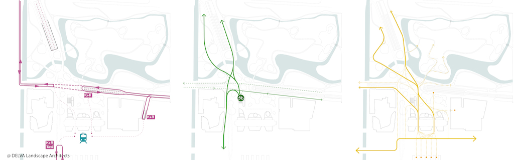 11 © DELVA Landscape Architects Urbanism Powerhouse Amvest Synchroon KJ Plein Centraal station Den Haag Koekamp Park Entree_Diagram verkeersstromen copy