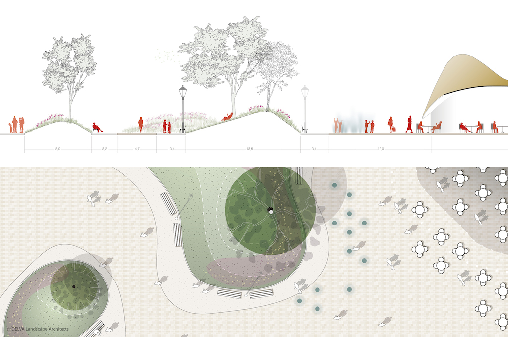 16 © DELVA Landscape Architects Urbanism Powerhouse Amvest Synchroon KJ Plein Centraal station Den Haag Koekamp Park Entree_Snede Paviljoen en Parkheuvels copy