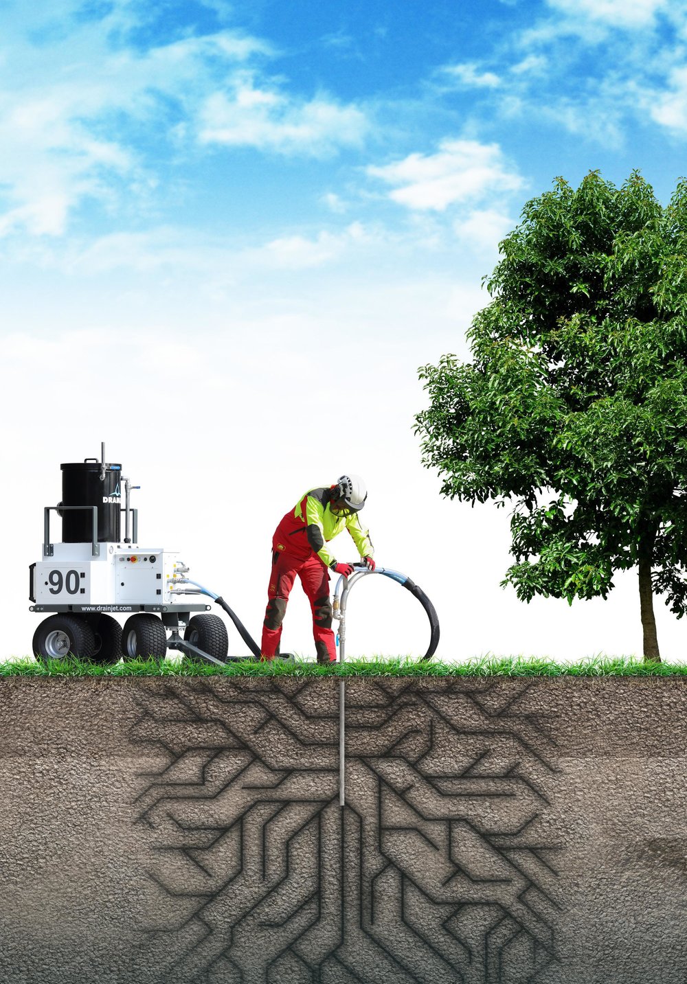 Drainjet 90 drainage CG Concept Jaarboek 2020 verticaal draineren bodem regen grondwater grondlagen machine tuinaanleg bodemstructuur gazon beplanting parkings weiden akkers industrieterreinen