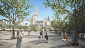 Bus- en tramhokjes krijgen een groendak in Antwerpen (Stad Antwerpen Beeld+binnenplein Groenplaats)