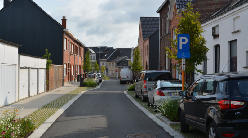 Straat in Denderleeuw als voorbeeld van klimaatbestendig groenbeheer.