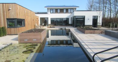 Keerwanden van Bosch beton in en om het water, bijvoorbeeld bij het aanleggen van zwembaden en watergeulen.