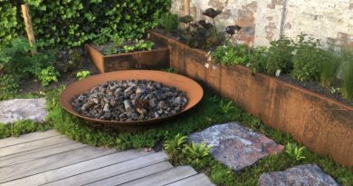 Hergebruik van natuursteen blijft relevant binnen hedendaagse tuinprojecten. Deze blauwe hardsteen met gekloven bovenzijde combineert circulair materiaalgebruik met een uitgesproken oppervlaktestructuur.